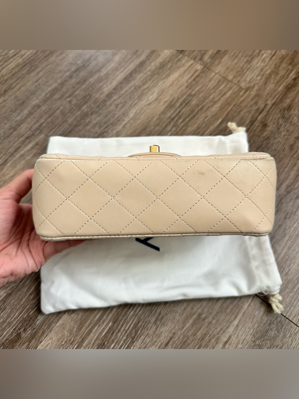 Chanel Rectangular Classic Mini Flap Bag Beige Lambskin Leather Gold Hardware - Picture 2 of 12